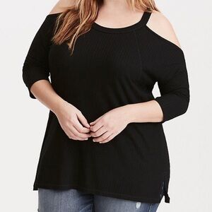 Torrid Black Ribbed Cold Shoulder Top